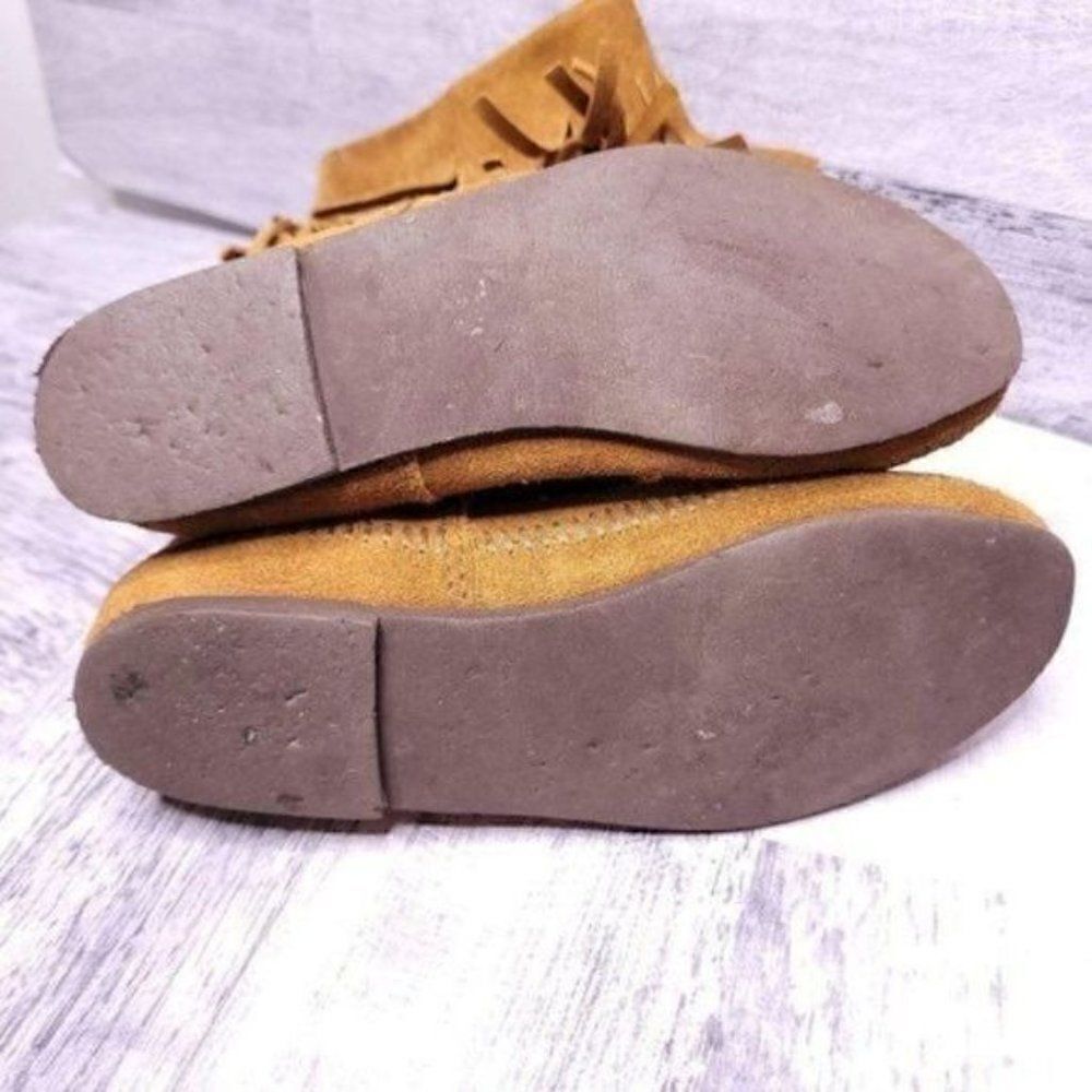 Minnetonka Suede 3 Layer Fringe Tall Moccasin Boot Brown Women's sz 6 - Picture 7 of 8